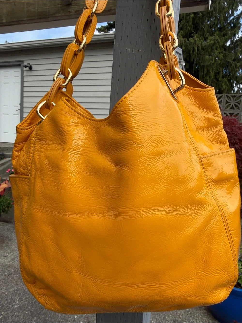Michael Kors Bright Yellow/goldenrod Leather Chain-Link Shoulder Bag